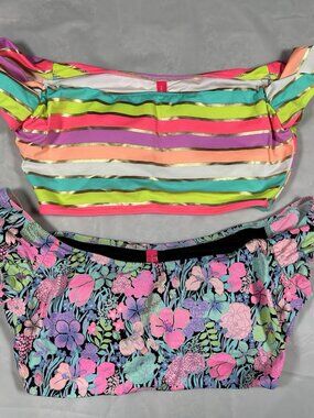 Victorias Secret LOT OF 2 EUC Swim Bikini Top Floral Striped Colorful Gold